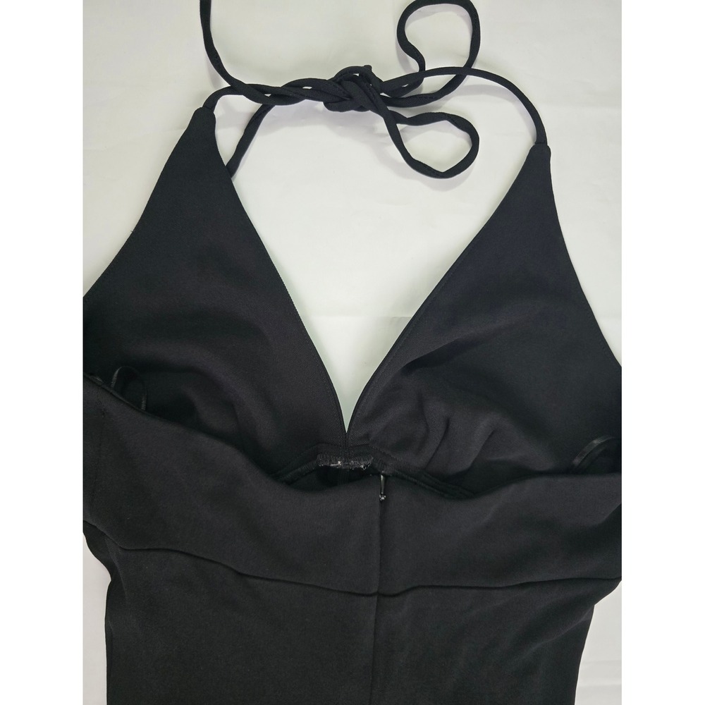 ABS by Allen Schwartz Black Halter Mini Dress Ruched Ruffle Hem Petite 388YU05 - Picture 14 of 16